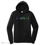 Women's Hoodie Vivid Neon Heartbeat Line Featuring A Simple Bicycle Design