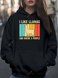 Women's Hoodie I Like Llamas With Colorful Retro Striped Background Featuring Llama
