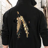 Men's Hoodie Golden Brown And Black Artistic Feather Design Feather