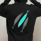 Men's Hoodie Modern Minimalist Shapes With Turquoise And Silver Tones Fish