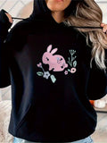 Women's Hoodie Pastel Blossoms And Whimsical Flowers Around Cute Pink Bunny