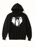 Men's Hoodie Cute Playful Cartoon Ghosts With Swirling Stars Over Black Hoodie Ghost