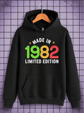 Men's Hoodie Made In 1982 Limited Edition Neon Numbers Surrounded By Colorful Stars Hoodie