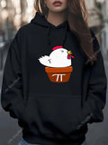Women's Hoodie Cartoon Chicken Sitting On Brown Pot With White Mathematical Symbol