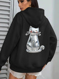Women's Hoodie Glistening Metallic Effect With Whimsical Smiling Cat Graphic Cat