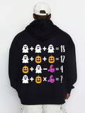 Men's Hoodie Colorful Puzzle Equations With Ghost Pumpkin And Witch Hat Symbols Hoodie