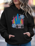 Women's Hoodie Neon Rainbow With Disco Balls Shining On Cactus And Boombox