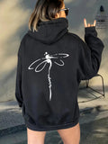 Women's Hoodie Hand Drawn Ink Splash On Black Hoodie Dragonfly