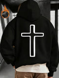 Men's Hoodie Outlined Religious Symbol With Contrasting Edges Surrounding Bold Cross