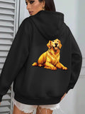 Women's Hoodie Bright Golden Fur Lying Happily With Cute Smiling Dog