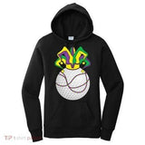 Women's Hoodie Colorful Jester Hat Over Festive Golf Ball Celebrating Mardi Gras