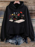 Women's Hoodie Blooming Garden With Colorful Flowers Emerging From Open Book