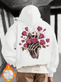 Men's Hoodie Blooming Roses Growing Around Holding Skeleton Skull