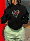Women's Hoodie Vibrant Mixed Flowers Blooming In Heart Shaped Pattern Heart