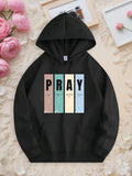 Men's Hoodie Pray Colored Vertical Panels With Minimalist Lettering Hoodie