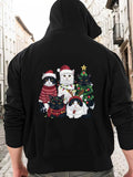Men's Hoodie Playful Festive Cats In Santa Hats With Christmas Lights And Evergreen Tree