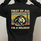 Men's Hoodie First Of All Im A Delight Vintage Forest Stripe With Smiling Opossum Under Trees