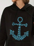 Women's Hoodie Floral Blue Blossom Details Forming A Large Anchor