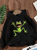 Women's Hoodie Playful Green Frog Jumping Across Dark Background Frog