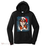 Women's Hoodie Happy Christmas Snowflakes With Dog Wearing Santa Hat