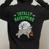 Men's Hoodie Totally Hairifying Bright Moonlit Night With Pumpkins And Mummified Cat