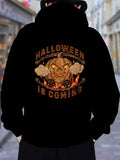 Men's Hoodie Halloween Is Coming Burning Pumpkin With Flames And Steampunk Gears Surrounded By Smoke