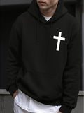Men's Hoodie Minimalist Modern Style With Bold White Cross Symbol Hoodie