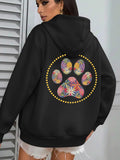 Women's Hoodie Colorful Circle With Floral Patterns Forming Animal Paw