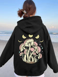 Women's Hoodie Mystical Night Sky With Crescent Moons And Dreamlike Pink Mushrooms