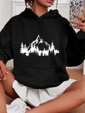 Women's Hoodie Snowy Pine Trees Under A Tall Mountain Landscape
