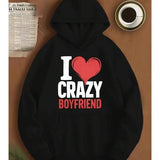 Men's Hoodie I Love Crazy Boyfriend Bold Red Heart Typography Hoodie