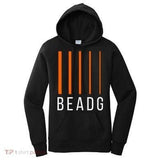 Women's Hoodie Vertical Orange Lines Over Bold White Lettering Beadg