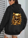 Women's Hoodie Golden Leaves Surrounding Twin Skulls In Dark Shadows Skull