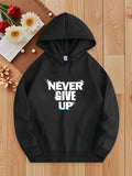 Men's Hoodie Bold Typography With Splash Accents Motivational Never Give Up Hoodie