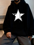 Men's Hoodie Distressed White Star Against Midnight Black Hoodie