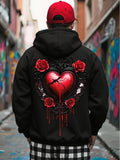 Men's Hoodie Dripping Crimson Roses With Cracked Bleeding Heart Design