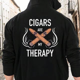 Men's Hoodie Cigars Are My Therapy Realistic Brown Smoldering Cigars Surrounded By White Swirls