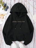 Women's Hoodie Jesus Loves You Minimal Lettering On Cozy Black Hoodie