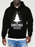 Men's Hoodie Merry Christmas And Happy New Year With Falling Snowflakes Pine Tree