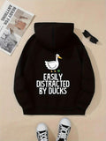 Women's Hoodie Easily Distracted By Ducks Standing Among Funny Cartoon Ducks Hoodie