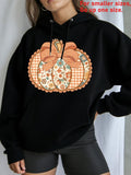 Women's Hoodie Patchwork Pattern With Autumn Florals Gingham And Leaves Pumpkin