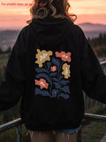 Women's Hoodie Dusk Shadows With Abstract Flowers And Leafy Stems Hoodie