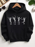 Men's Hoodie Dancing Skeleton Figures With Playful Gestures Black Hoodie