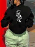 Women's Hoodie Elegant Black Hoodie With Swirling Artistic Music Treble Clef Symbol