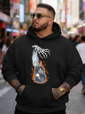Men's Hoodie Flaming Skeleton Hand Holding Fiery Skull Amid Urban Streetlights Hoodie