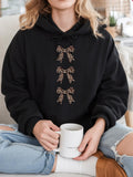 Women's Hoodie Cozy Fleece With Delicate Patterned Bows Down The Front Hoodie