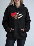 Women's Hoodie Three Patterned Hearts Featuring Stripes Leopard Print Red Center Heart