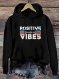 Men's Hoodie Positive Vibes With Retro Colorful Wavy Stripes Framing Text