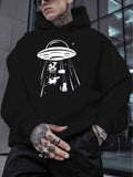 Men's Hoodie Abduction Scene With Cows Floating Under Mysterious UFO Spaceship