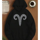 Men's Hoodie Shining Crystal Pattern With Dotted Lines Forming Zodiac Symbol